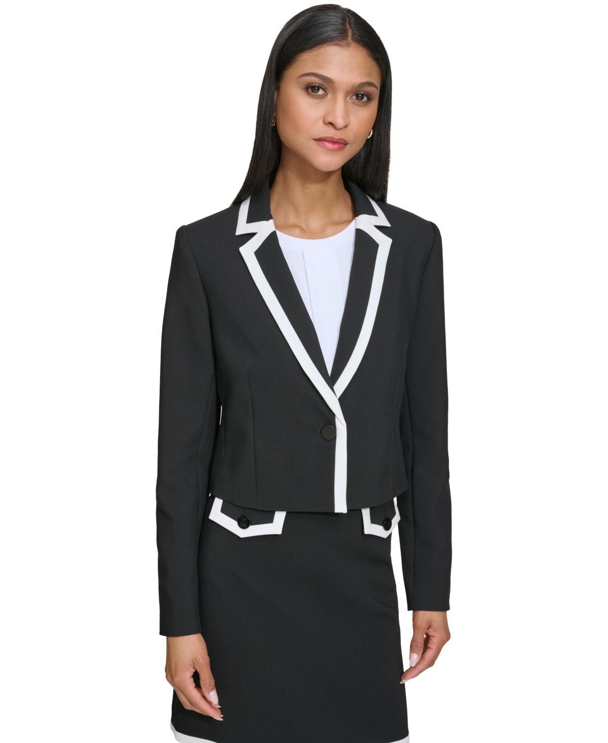 Karl Lagerfeld Womens Colorblocked Cropped Single-Button Blazer - Black Product Image