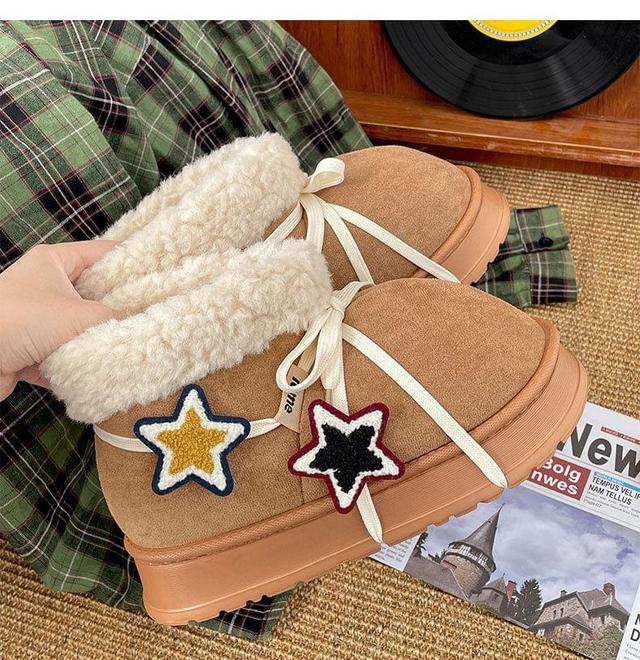 Star Applique Fleece-Lined Platform Short Snow Boots Product Image