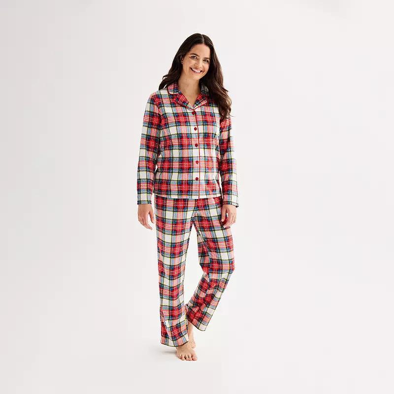 Womens Jammies For Your Families Jingle Bell Rock Fleece Notch Pajama Top & Pajama Bottoms Set Product Image