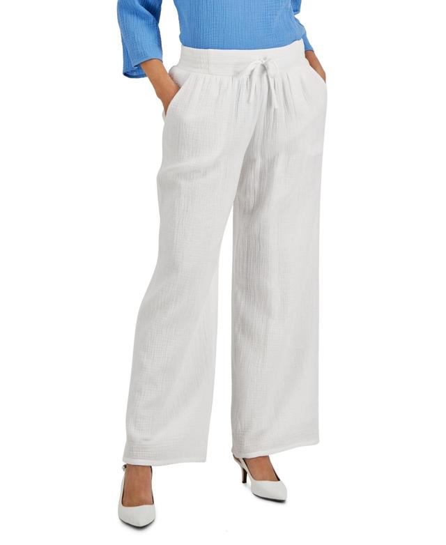 Jm Collection Petite Cotton Gauze Wide-Leg Pants, Created for Macys Product Image