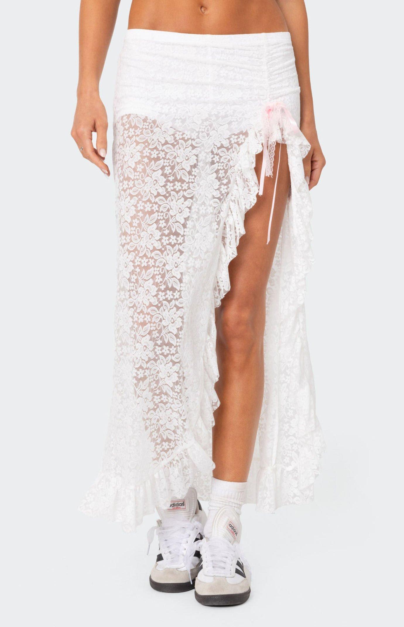 Edikted Women's Ruffled Sheer Lace Maxi Skort Product Image