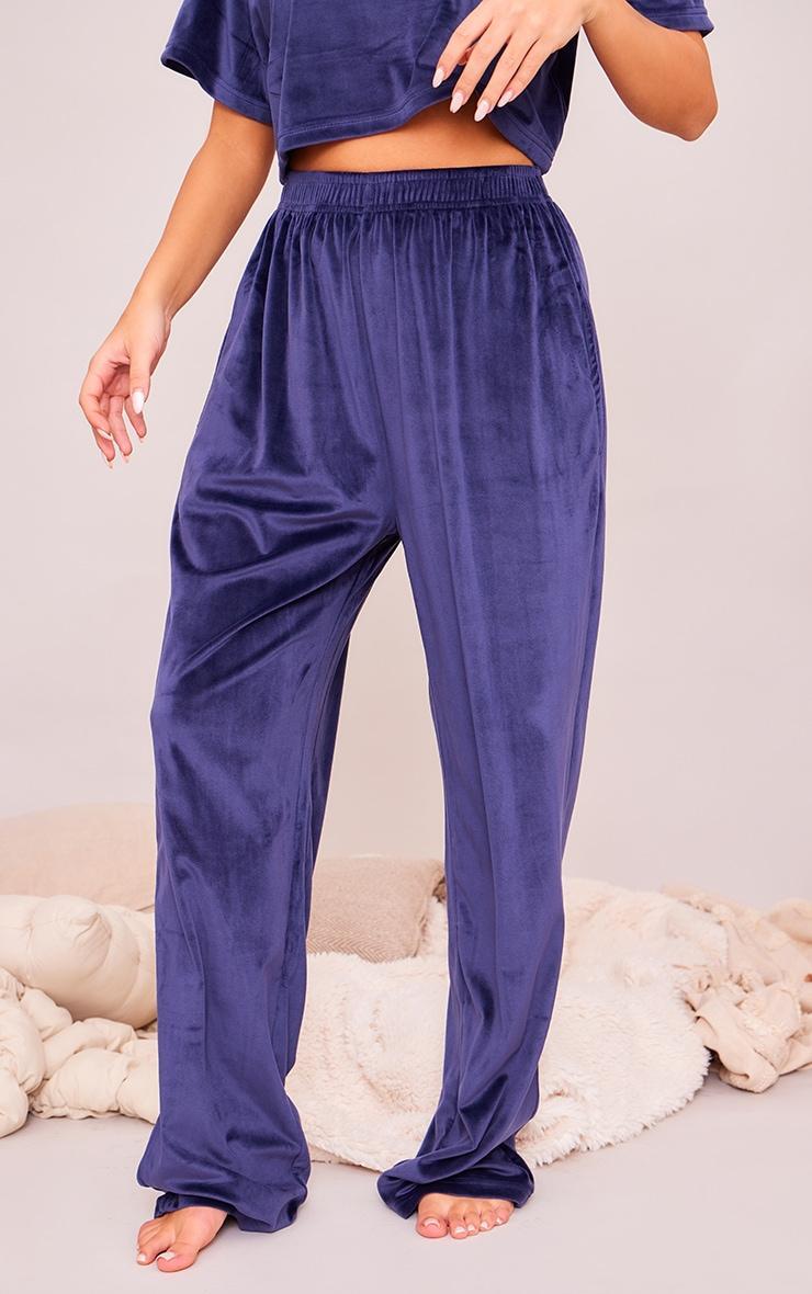 Dark Blue Velour Pajama Long Pants Product Image