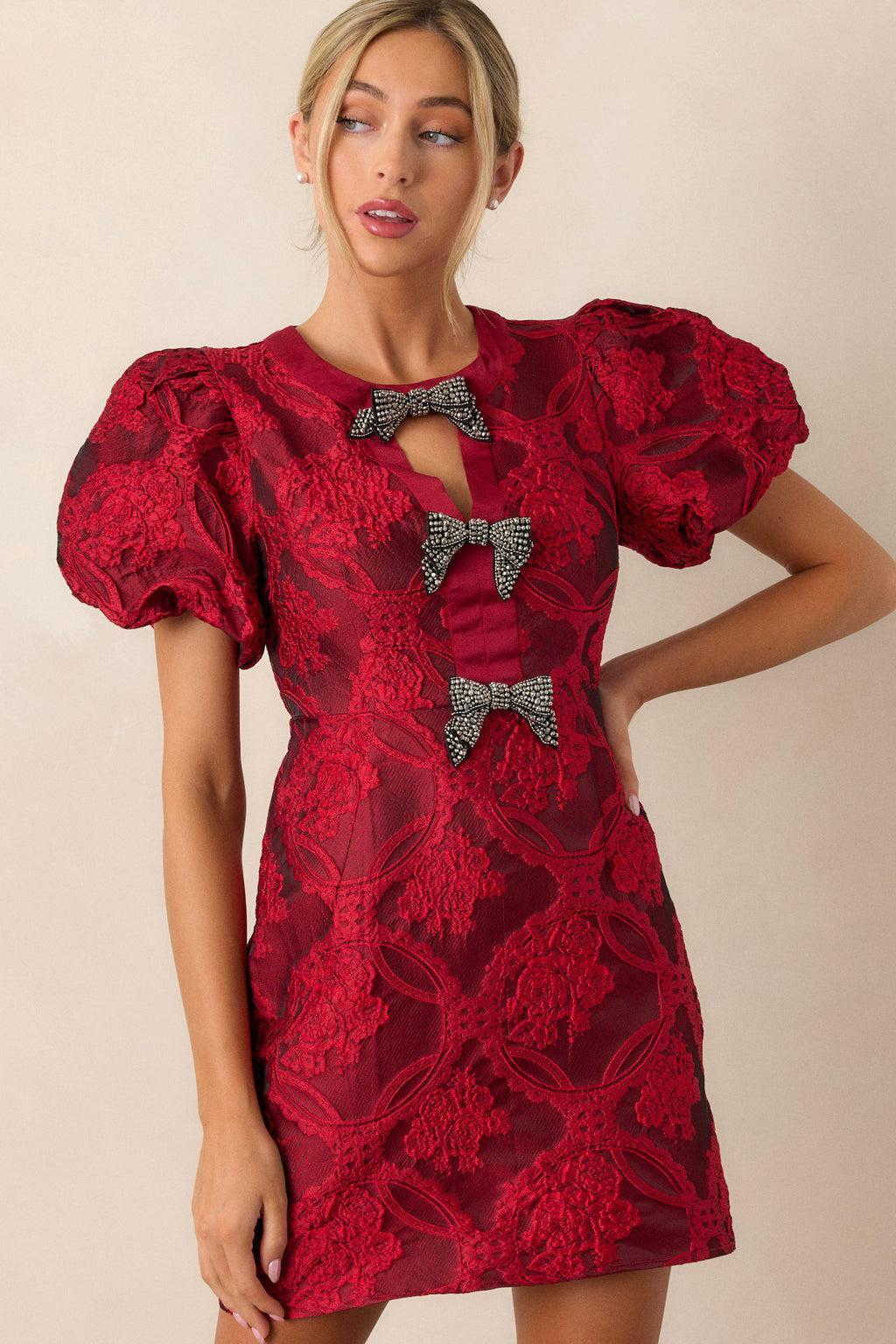 Letters From Manhattan Ruby Red Jacquard Mini Dress Product Image