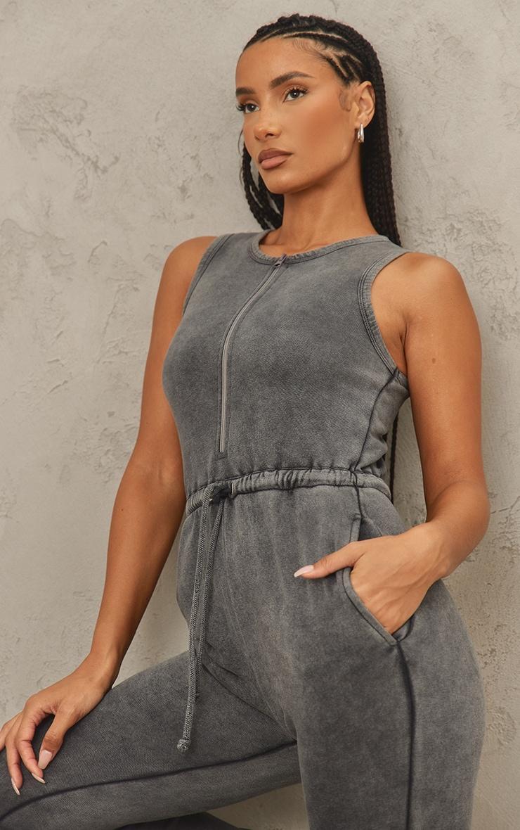 Grey Marl Acid Wash Zip Tie Jumpsuit Product Image