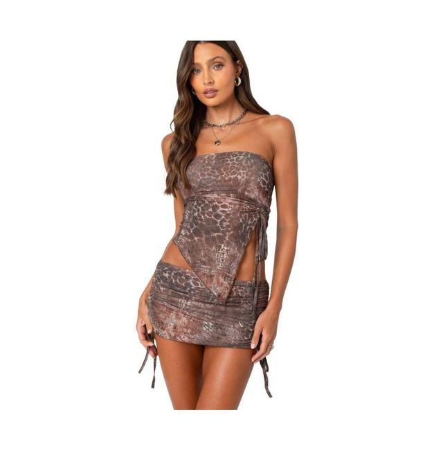 Edikted Womens Leopard printed asymmetric mesh tube top Product Image