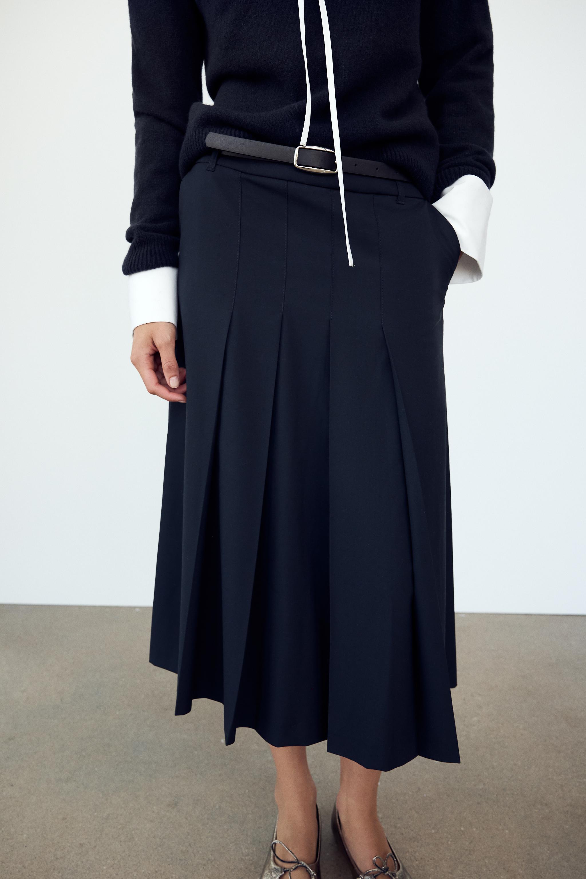 PLEATED BELTED MIDI SKIRT Product Image