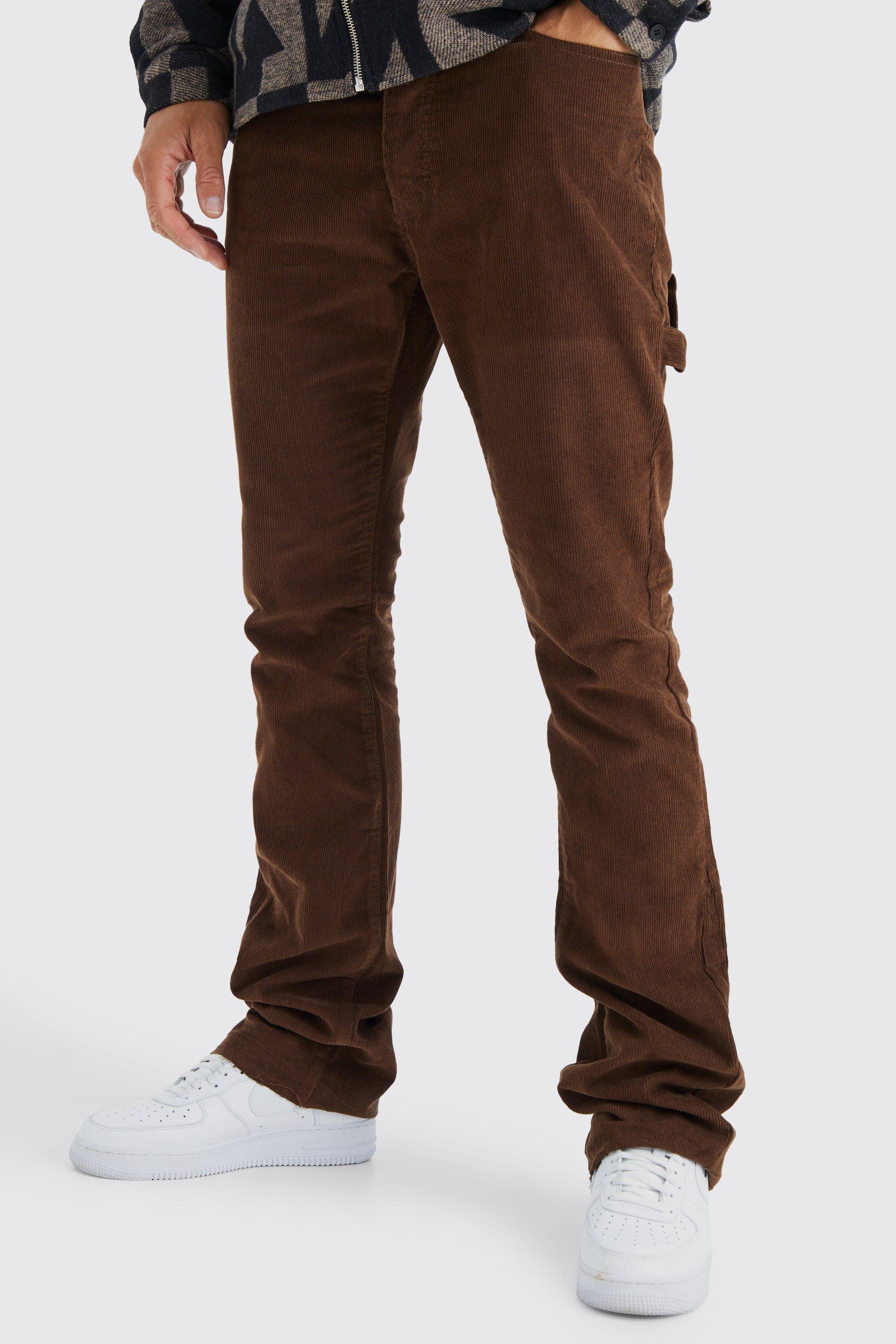 Mens Brown Tall Fixed Waist Slim Flare Carpenter Detail Cord Trouser, Brown Product Image