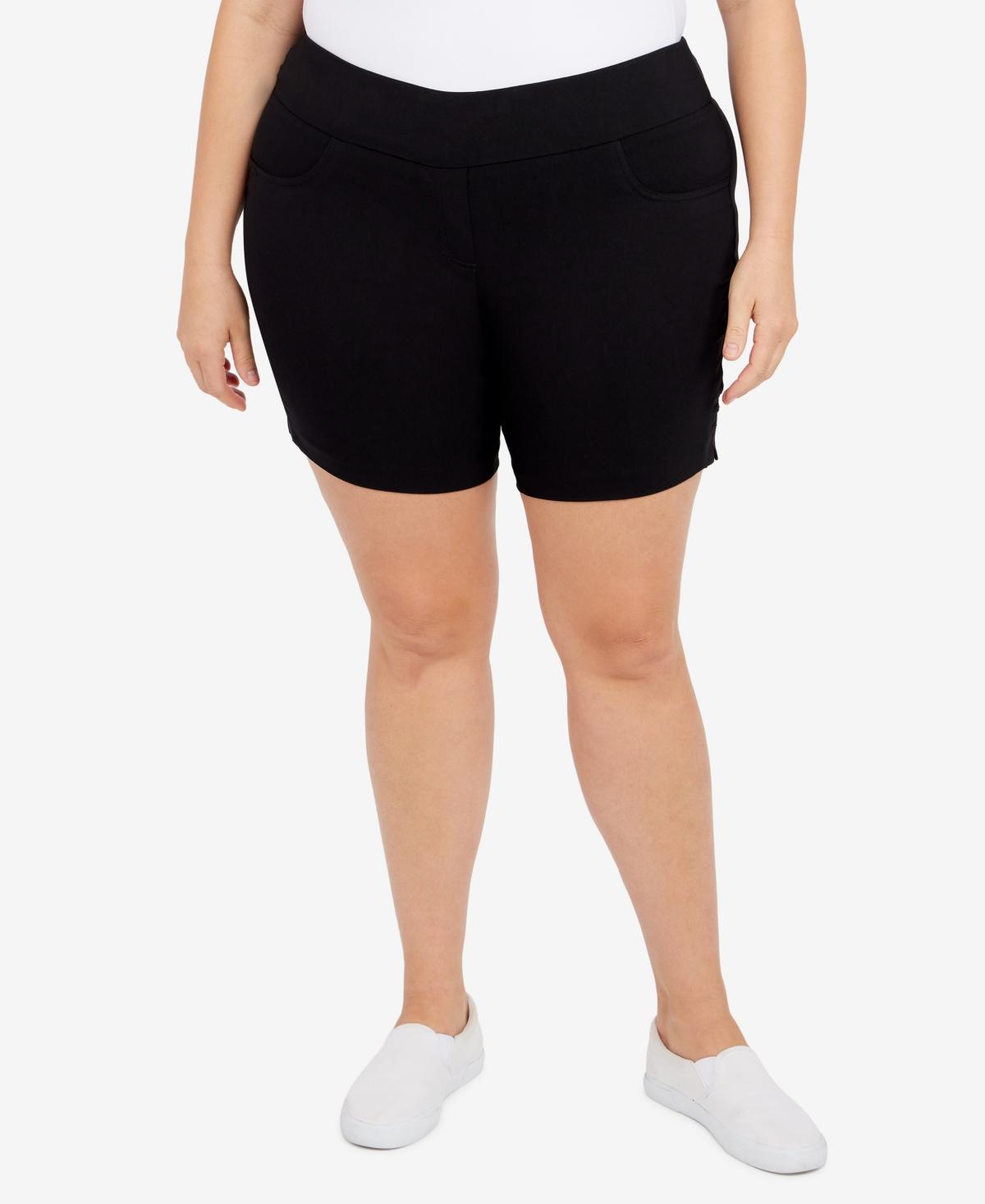 Plus Size Essentials Solid Color Tech Stretch Shorts with Elastic Waistband Product Image