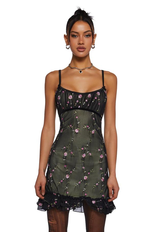 Mesh Embroidered Floral Mini Dress Delia's - Multi Product Image