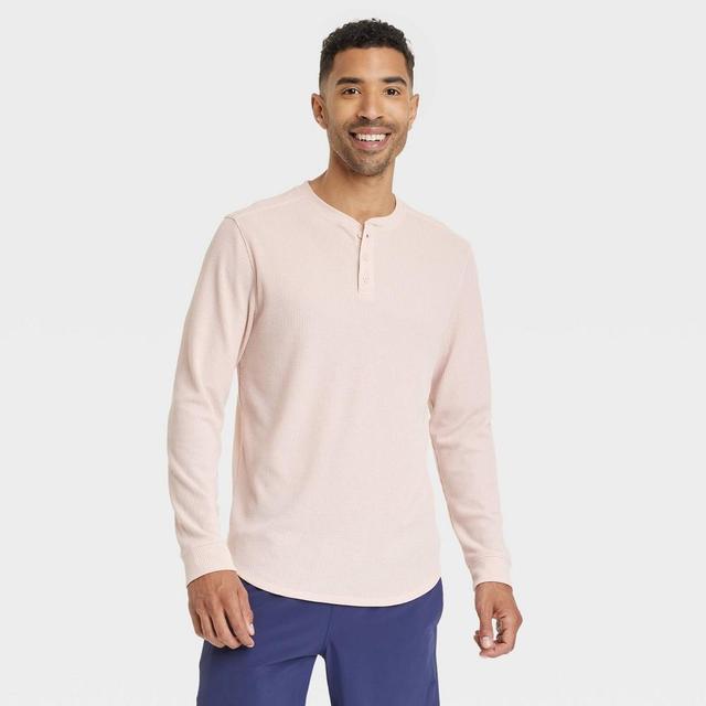 Mens Waffle-Knit Henley Athletic Top - All in Motion Pink S Product Image