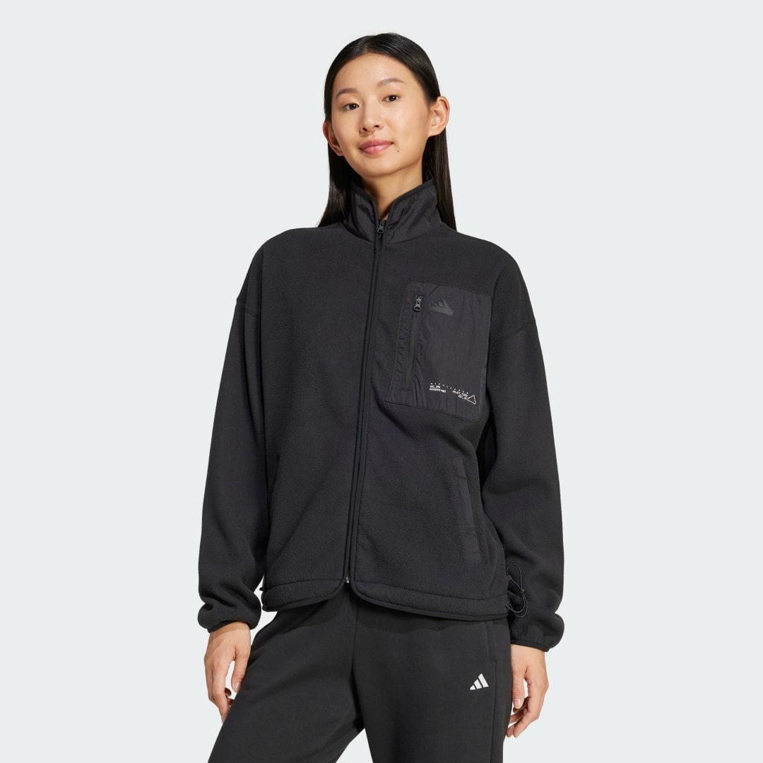 adidas City Escape Polar Fleece Track Top Black XL Womens Product Image