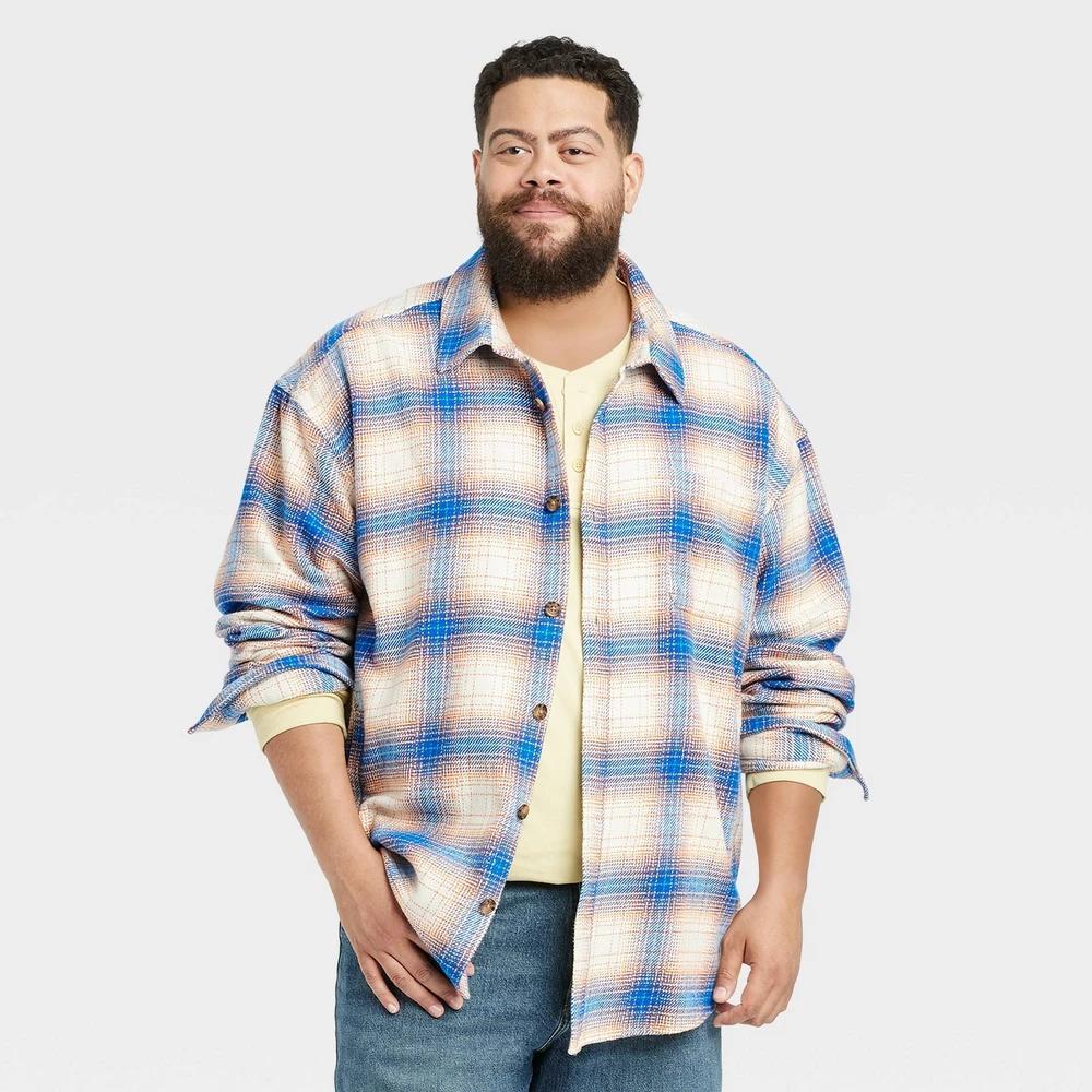 Mens Big & Tall Heavyweight Flannel Long Sleeve Button-Down Shirt - Goodfellow & Co Sky Blue 3XLT Product Image