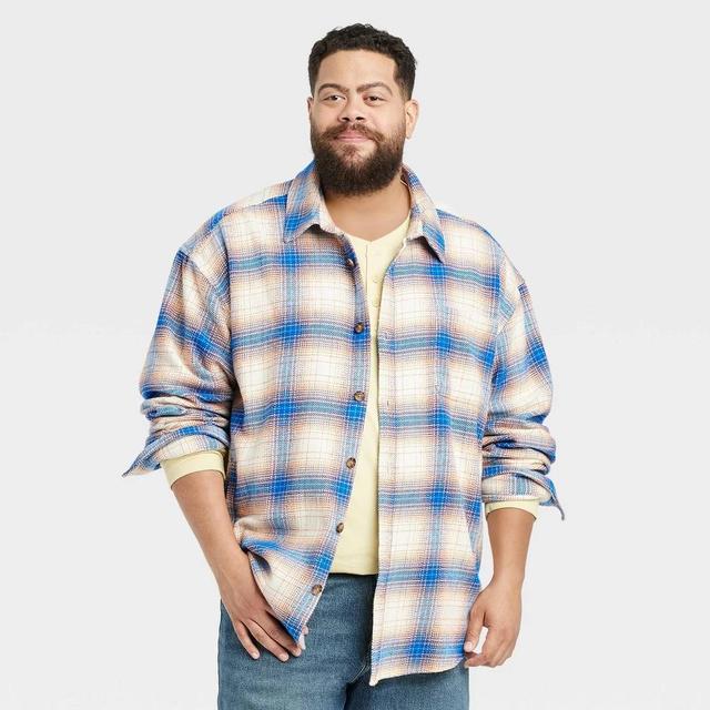 Mens Big & Tall Heavyweight Flannel Long Sleeve Button-Down Shirt - Goodfellow & Co Sky Blue XXLT Product Image