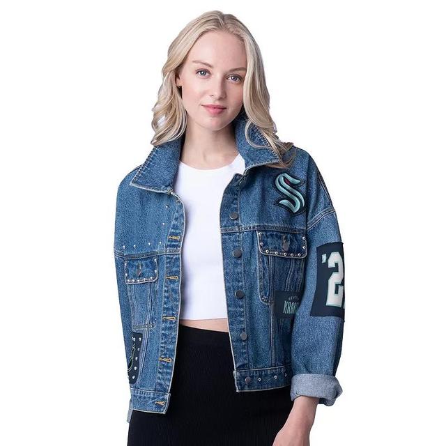 Womens G-III 4Her by Carl Banks Seattle Kraken Game Ball Cropped Button-Up Denim Jacket Krk Turquoise A Product Image