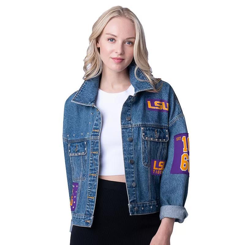 Womens G-III 4Her by Carl Banks Denim LSU Tigers Game Ball Patches and Studs Full-Button Jacket Turquoise A Product Image