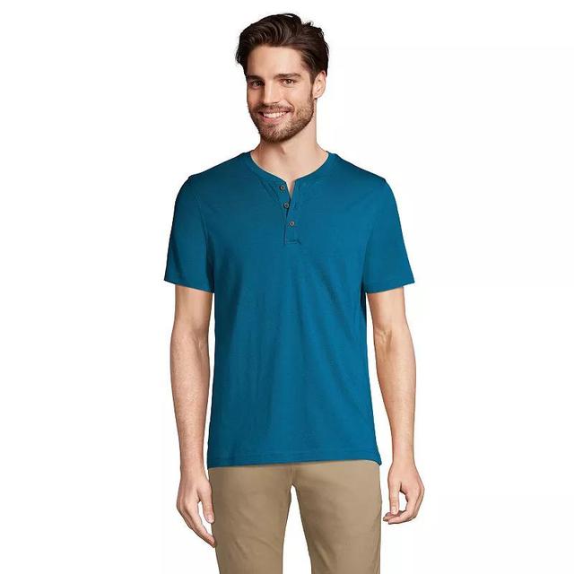 Mens Lands End Supima Jersey Henley Top Baltic Blue Product Image