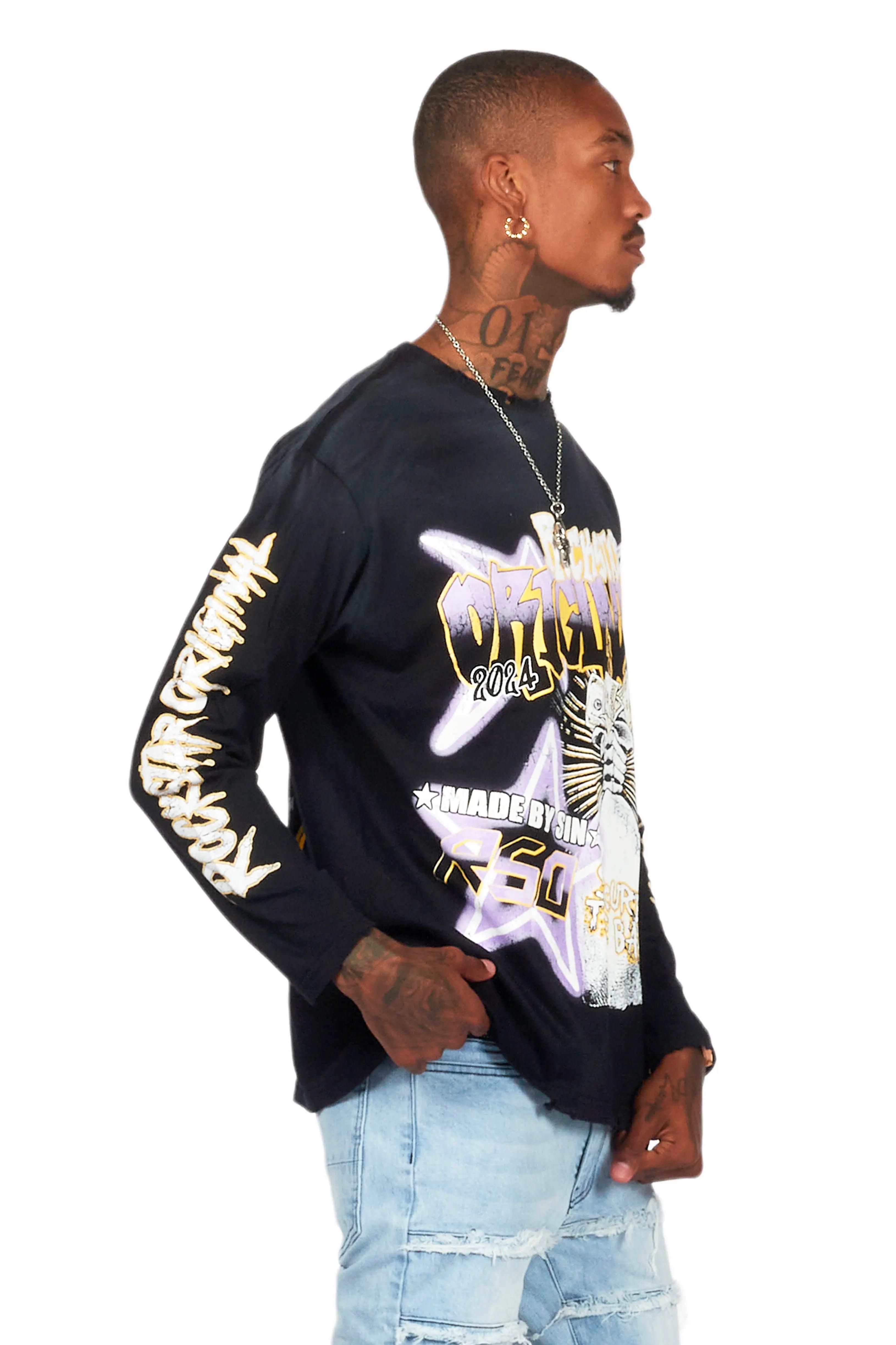 Amelie Black Long Sleeve Graphic T-Shirt Male Product Image