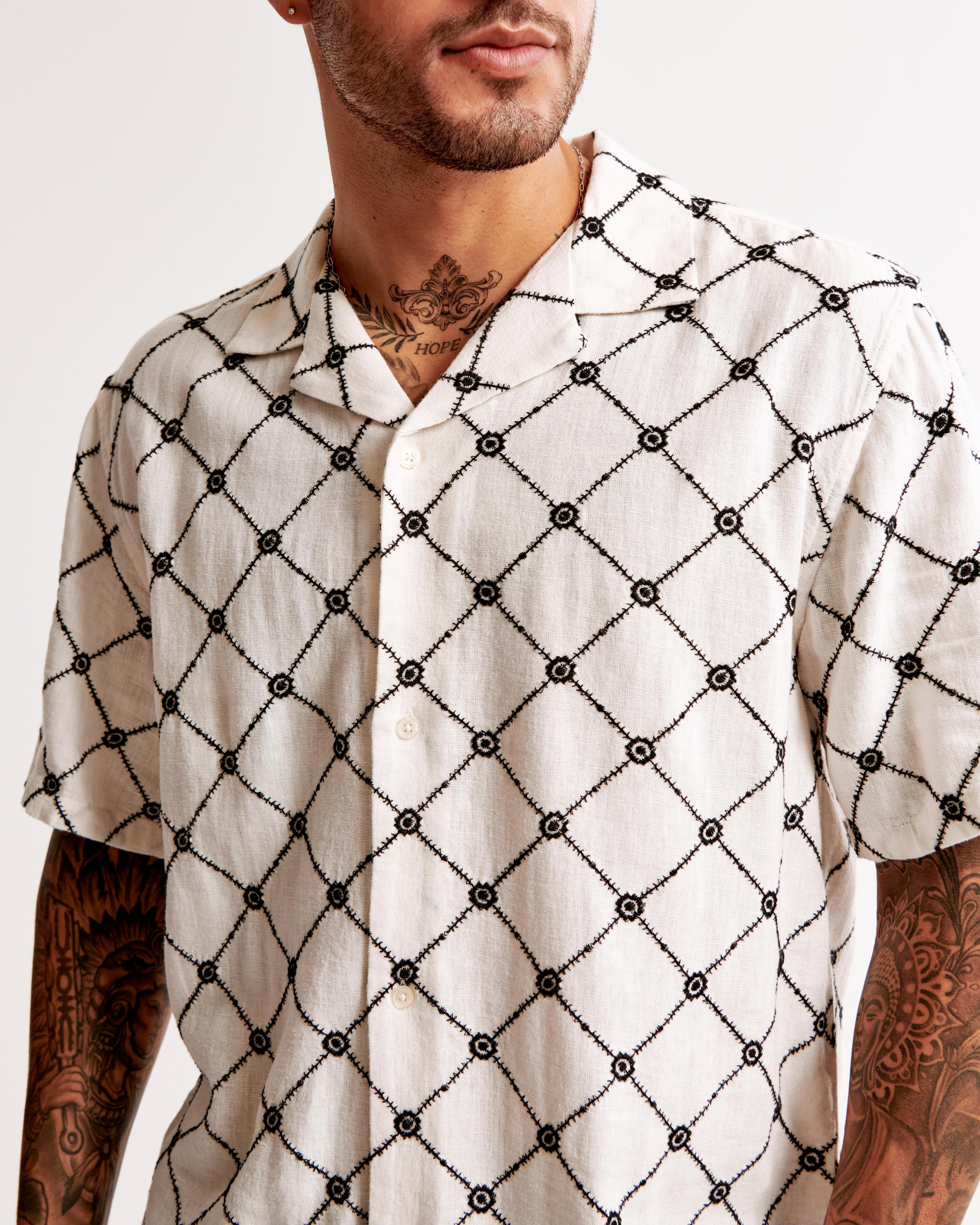 Camp Collar Summer Linen-Blend Embroidered Shirt Product Image