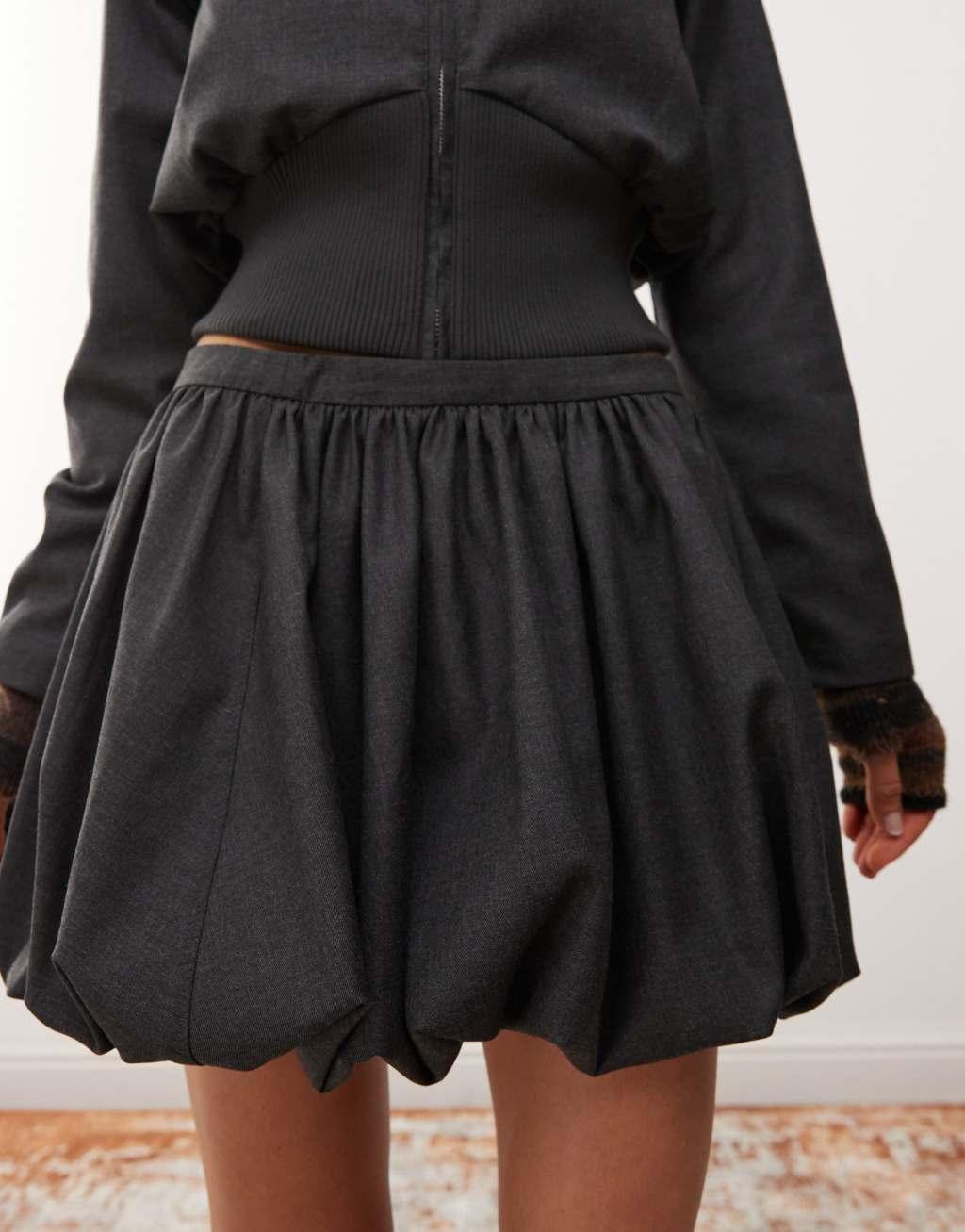 COLLUSION tailored bubble hem skirt in charcoal - part of a set Product Image