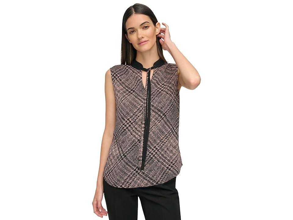 Tommy Hilfiger Womens Contrast Tie-Neck Sleeveless Top - Black Product Image