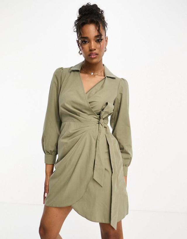 Miss Selfridge poplin wrap shirt dress in black  Product Image