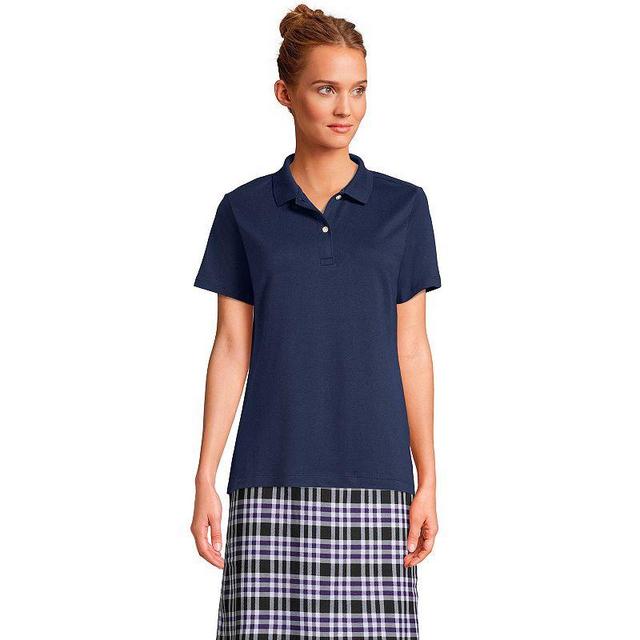 Womens Lands End School Uniform Short Sleeve Interlock Polo Shirt Blue Product Image