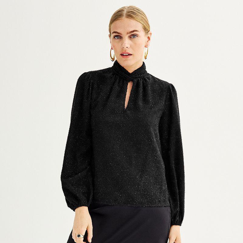 Womens Nine West Twist Neck Long Sleeve Blouse Product Image