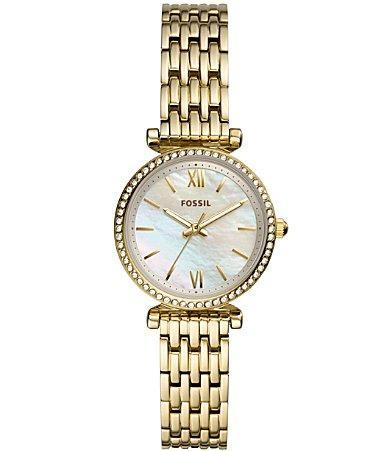 Fossil Womens Carlie Mini Gold-Tone Stainless Steel Bracelet Watch 28mm Product Image