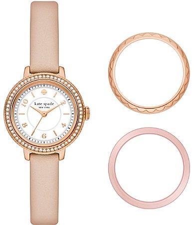 Womens Rose-Goldtone Stainless Steel, Crystal & Leather Watch & Case Set Product Image