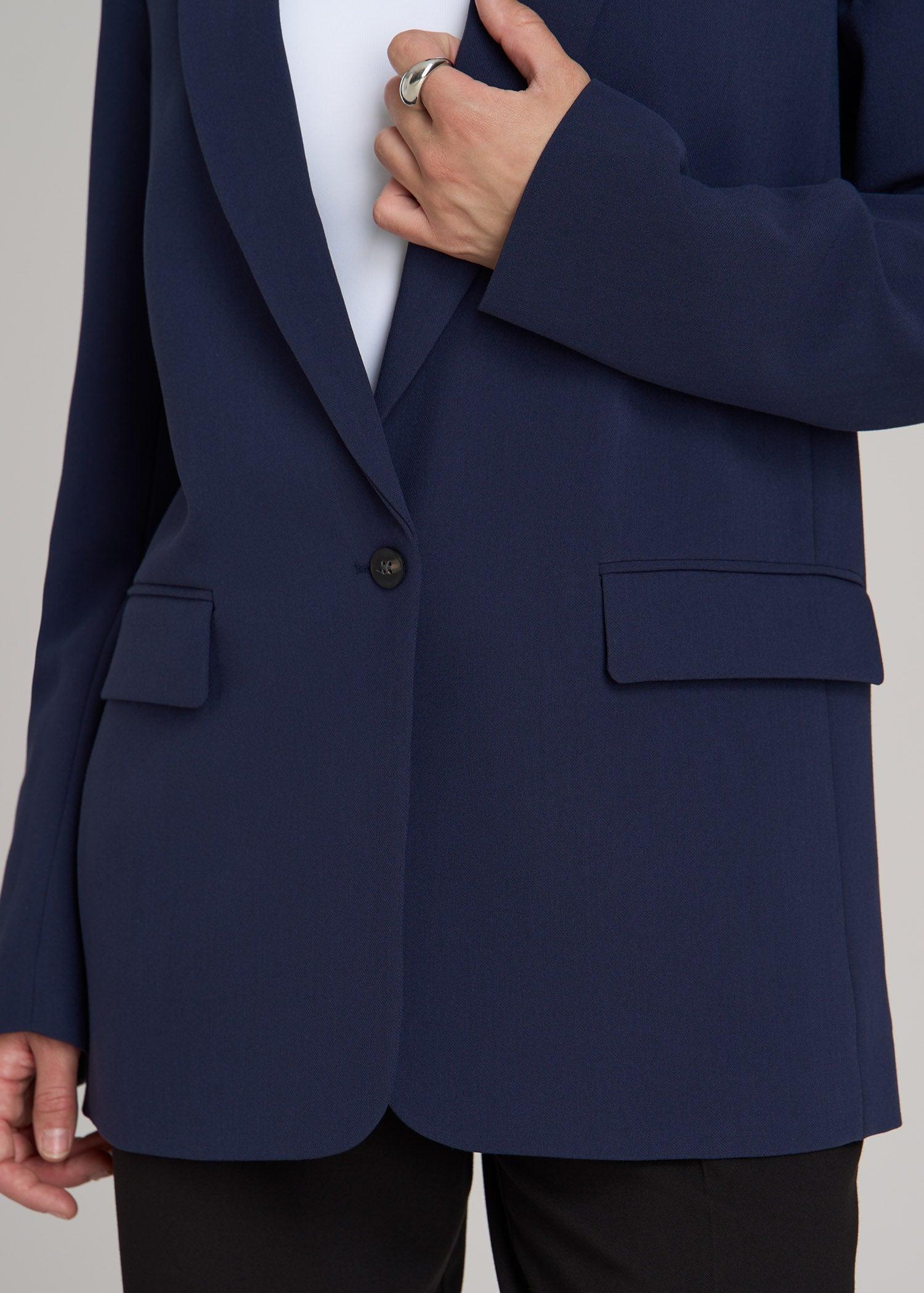 Boyfriend-Fit Single Button Blazer for Tall Women in Navy Product Image