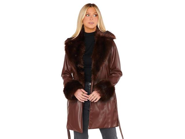 Show Me Your Mumu Penny Lane Coat (Cocoa Faux Leather/Faux Fur) Women's Clothing Product Image