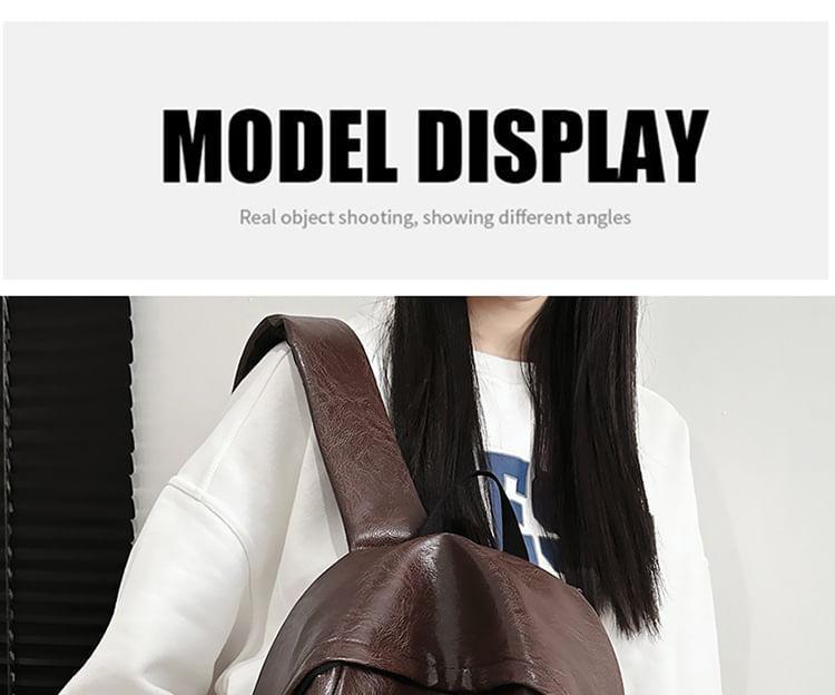 Letter Embroidered Applique Faux Leather Backpack Product Image