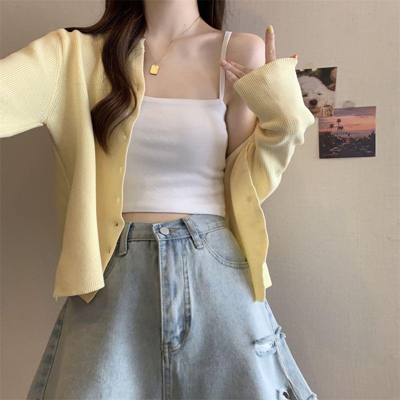 Plain Button-Up Cardigan Product Image