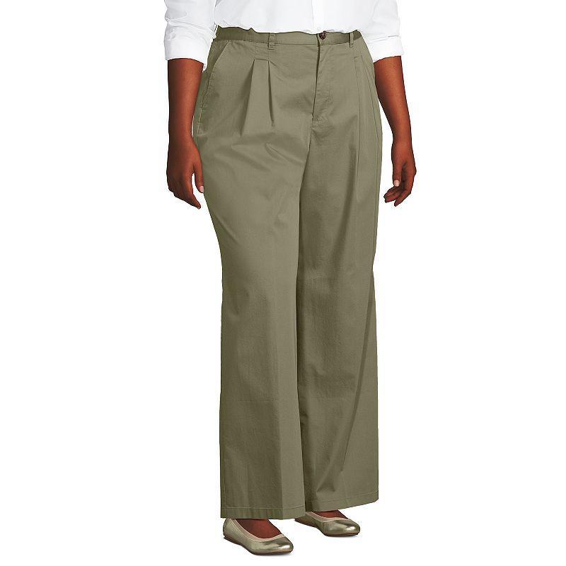 Plus Size Lands End High Rise Crisp Poplin Chino Wide Leg Pants, Womens Product Image