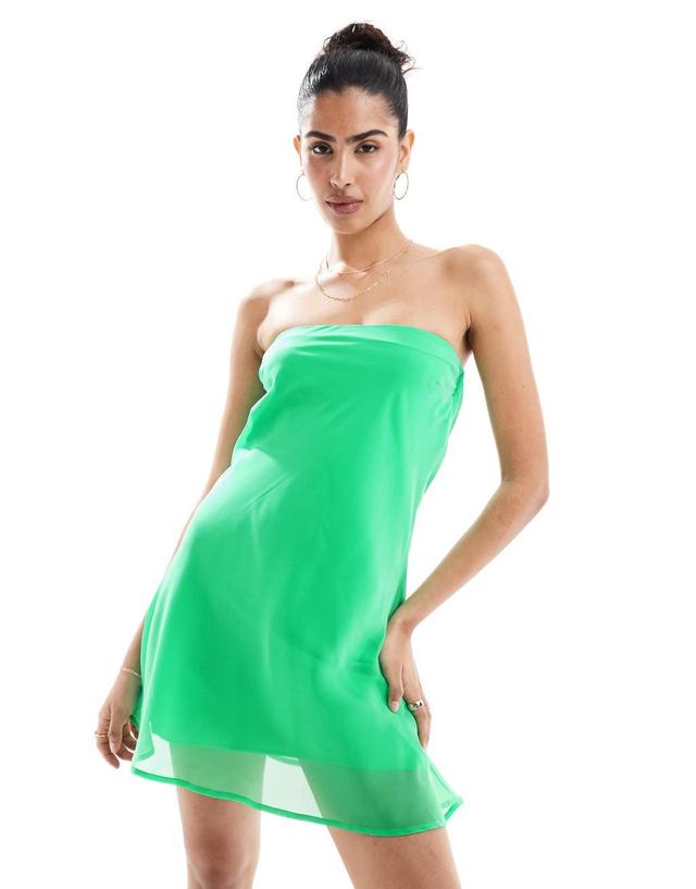 ASOS DESIGN chiffon cowl back bandeau mini sundress in bright green Product Image