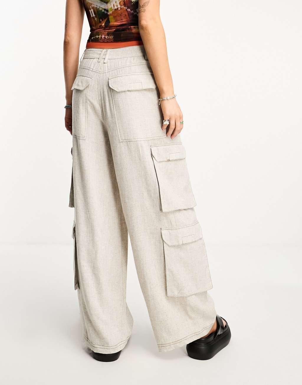 COLLUSION pocket detail wide leg linen pants Product Image