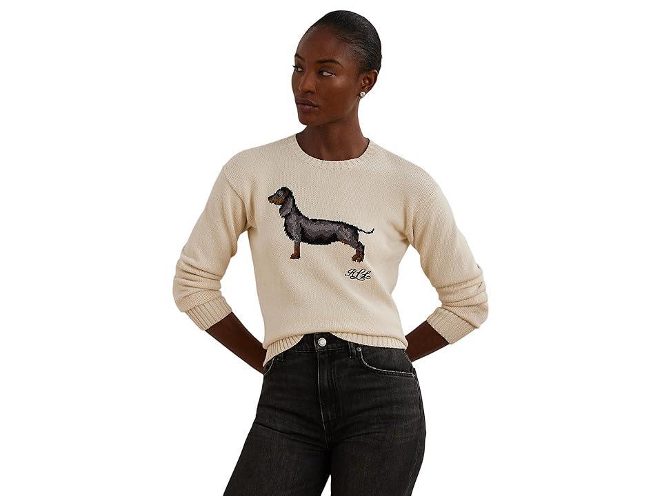 Lauren Ralph Lauren Intarsia-Knit Dachshund Cotton Sweater (Mascarpone Cream) Women's Sweater Product Image