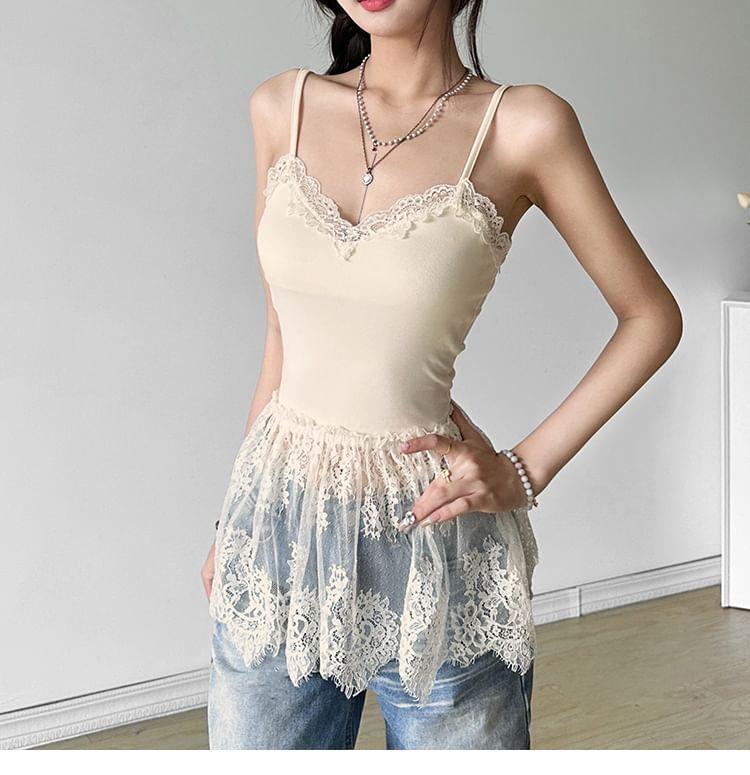 Plain Lace Trim Cami Top Product Image