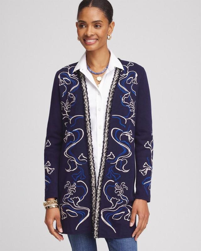 Women's Open-Front Embroidered Cardigan Sweater Product Image