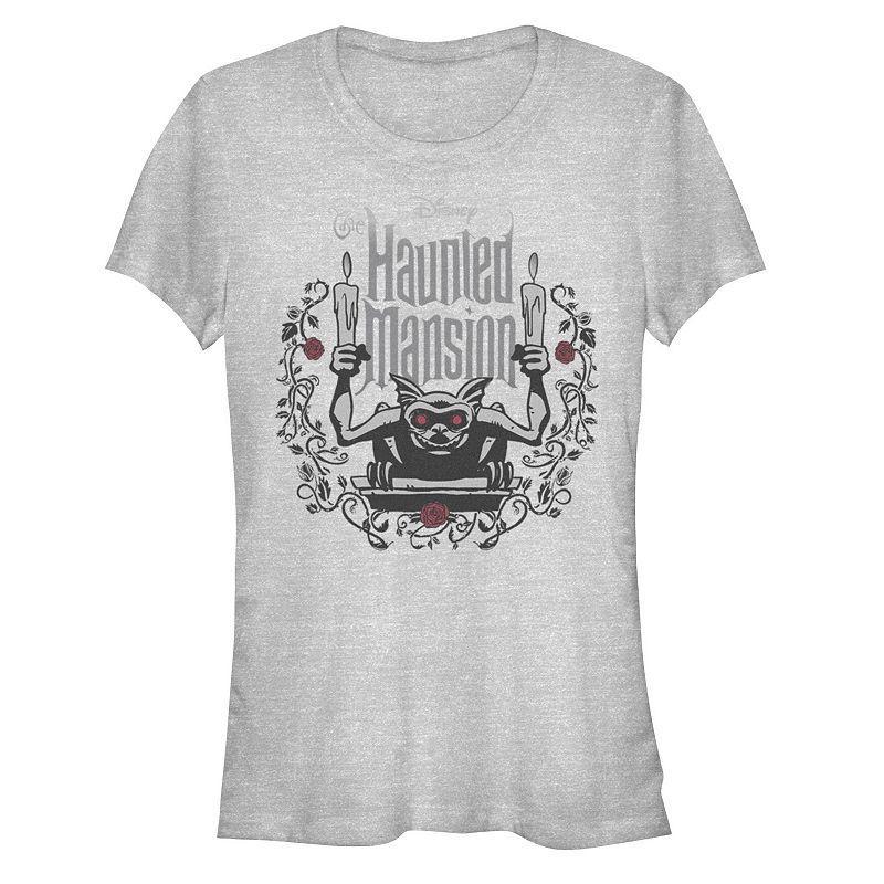 Disneys The Haunted Mansion Womens Gargoyle with Candles Roses Tee, Girls Athletic Grey Product Image