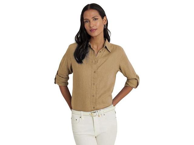 Lauren Ralph Lauren Linen Shirt (Birch Tan) Women's Clothing Product Image