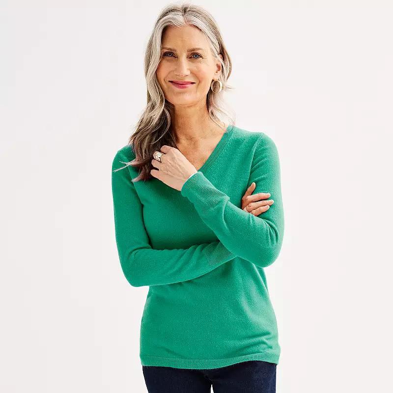 Petite Croft & Barrow The Extra Soft V-Neck Sweater, Womens Blue Product Image