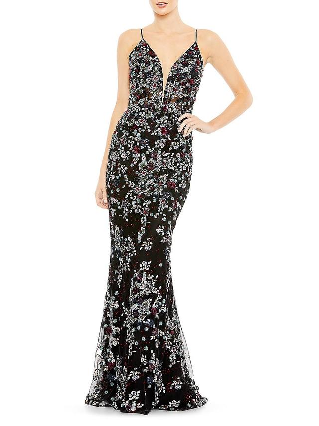 Womens Floral Embellished Mermaid Gown Product Image