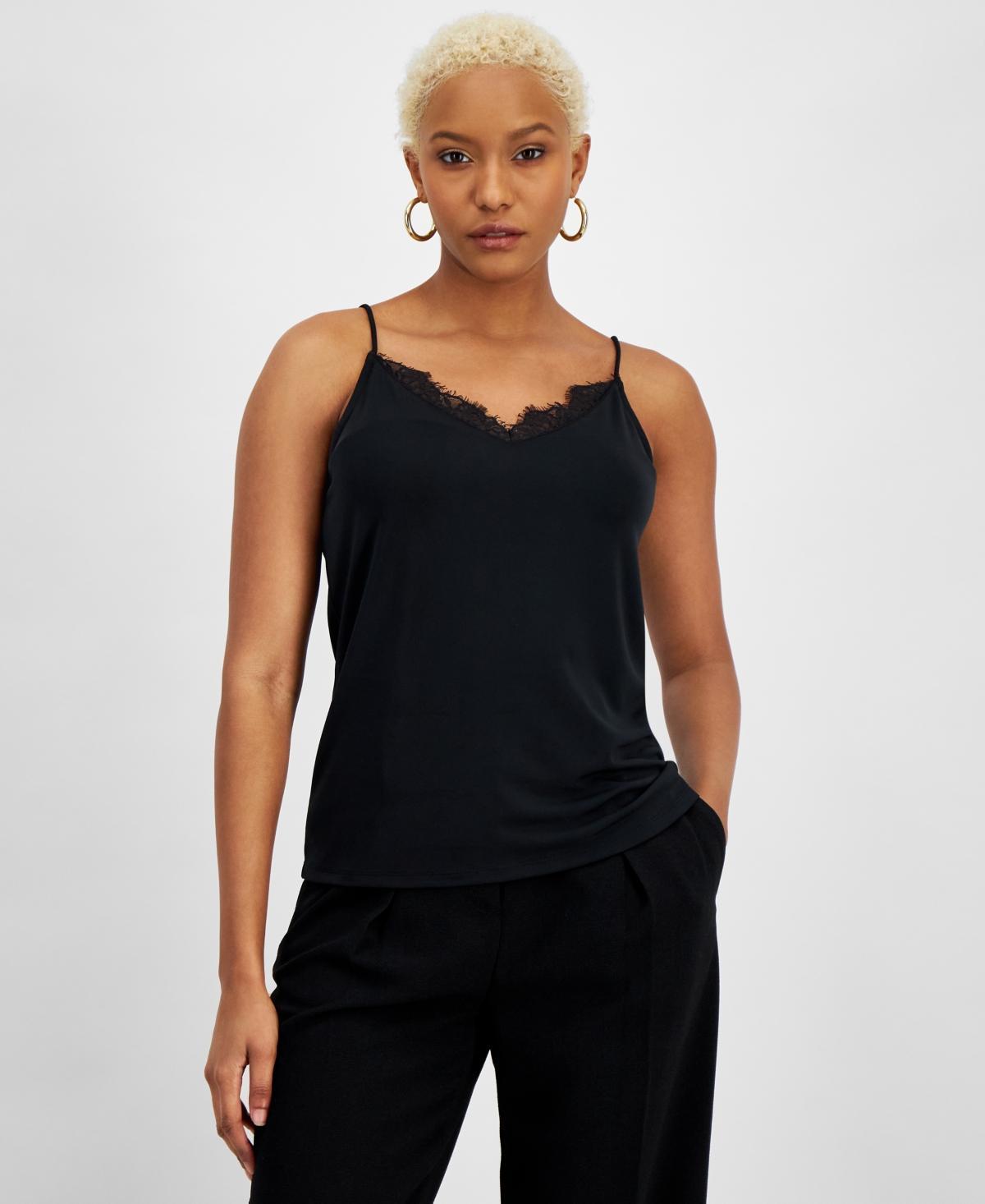 Bar Iii Womens Lace-Trim Spaghetti-Strap Tank, Created for Macys Product Image