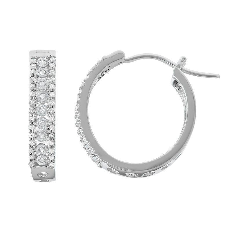 Sterling Silver 3/8 Carat T.W. Diamond Hoop Earrings, Womens, White Product Image