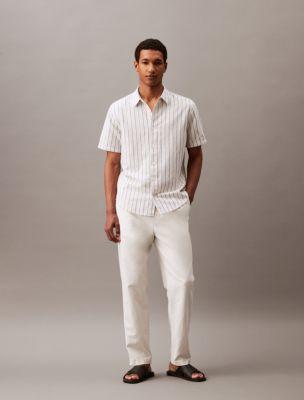 Wide Stripe Linen Blend Classic Button-Down Shirt Product Image