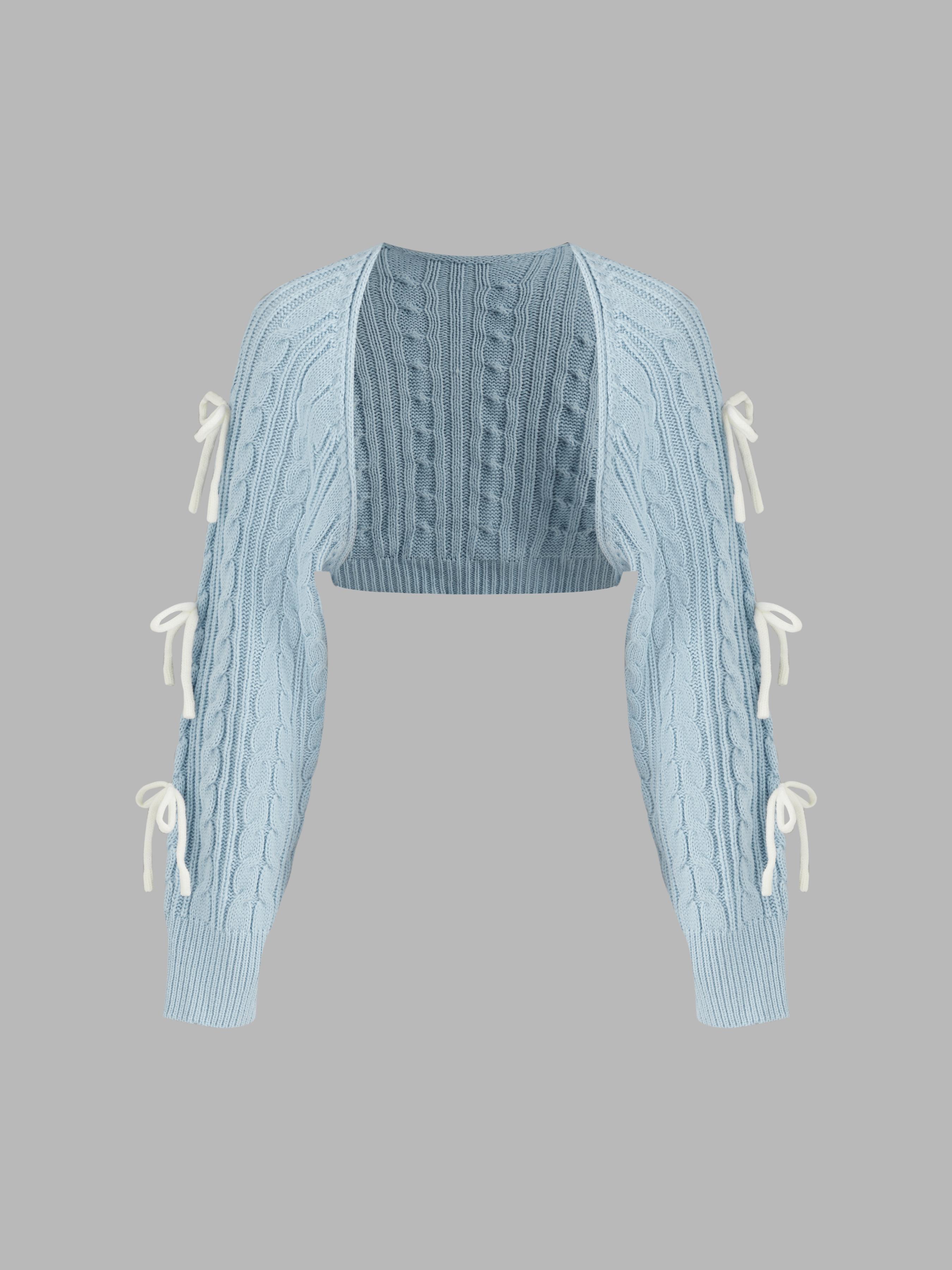 Cable Knit Bowknot Long Sleeve Shrug Product Image