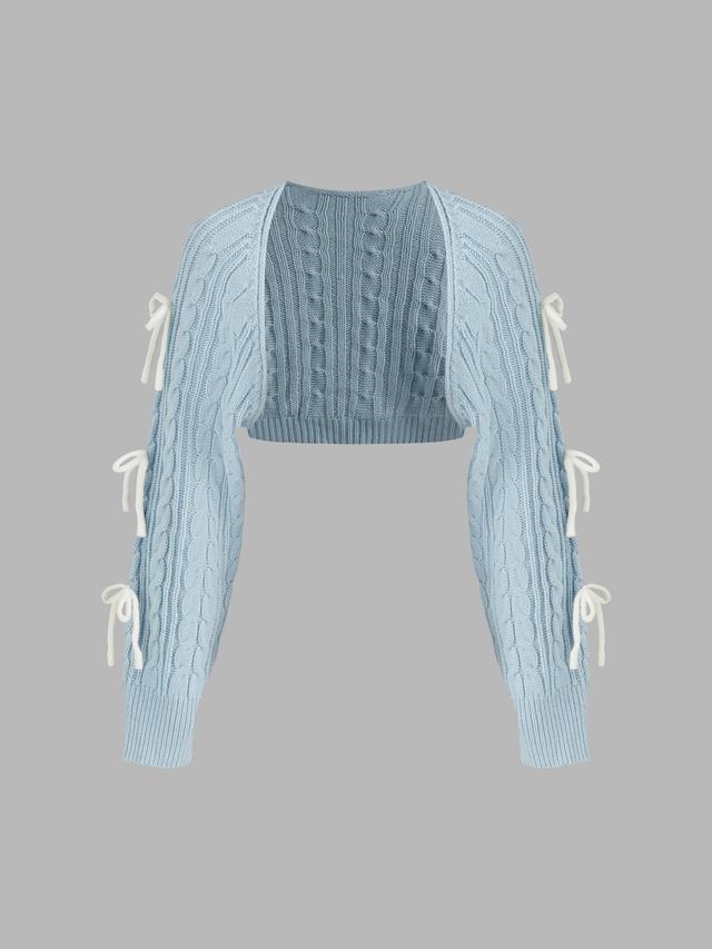 Cable Knit Bowknot Long Sleeve Shrug Product Image