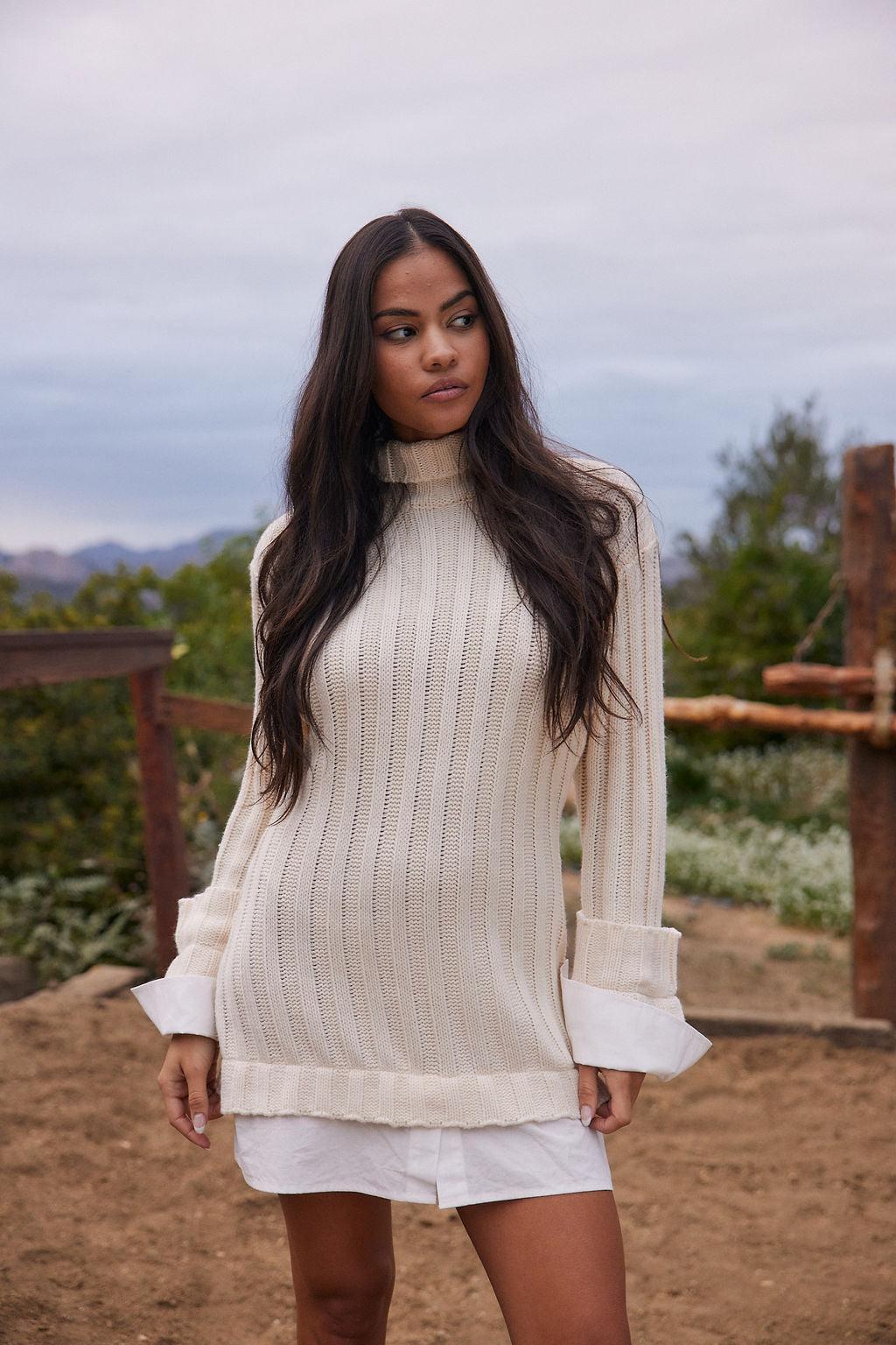 Allison White Long Sleeve Knit Mini Dress Product Image