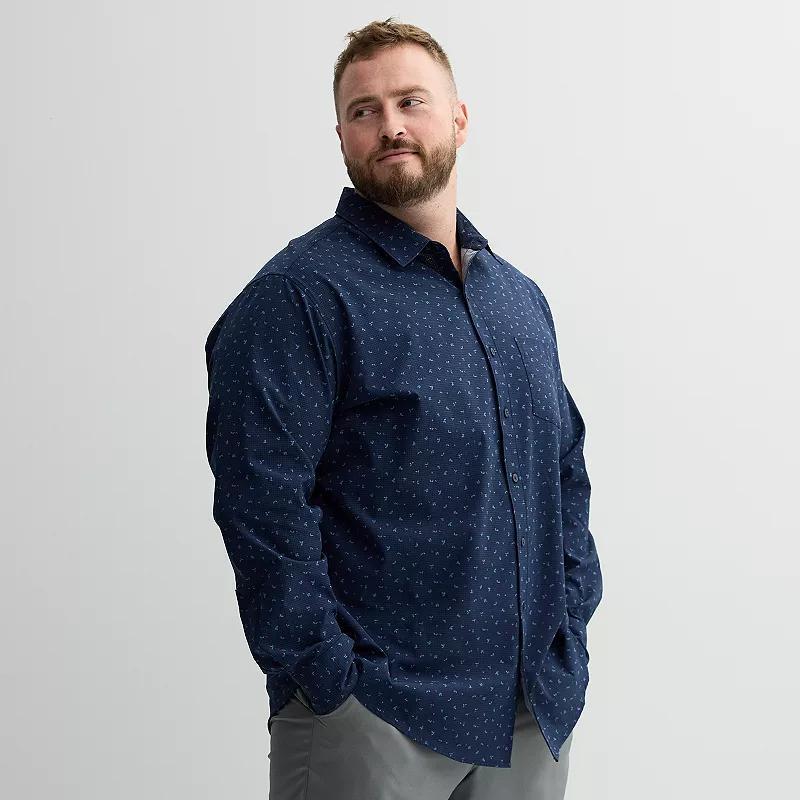 Big & Tall FLX Performance Untucked-Fit Long Sleeve Button Down Shirt, Mens Blue Product Image